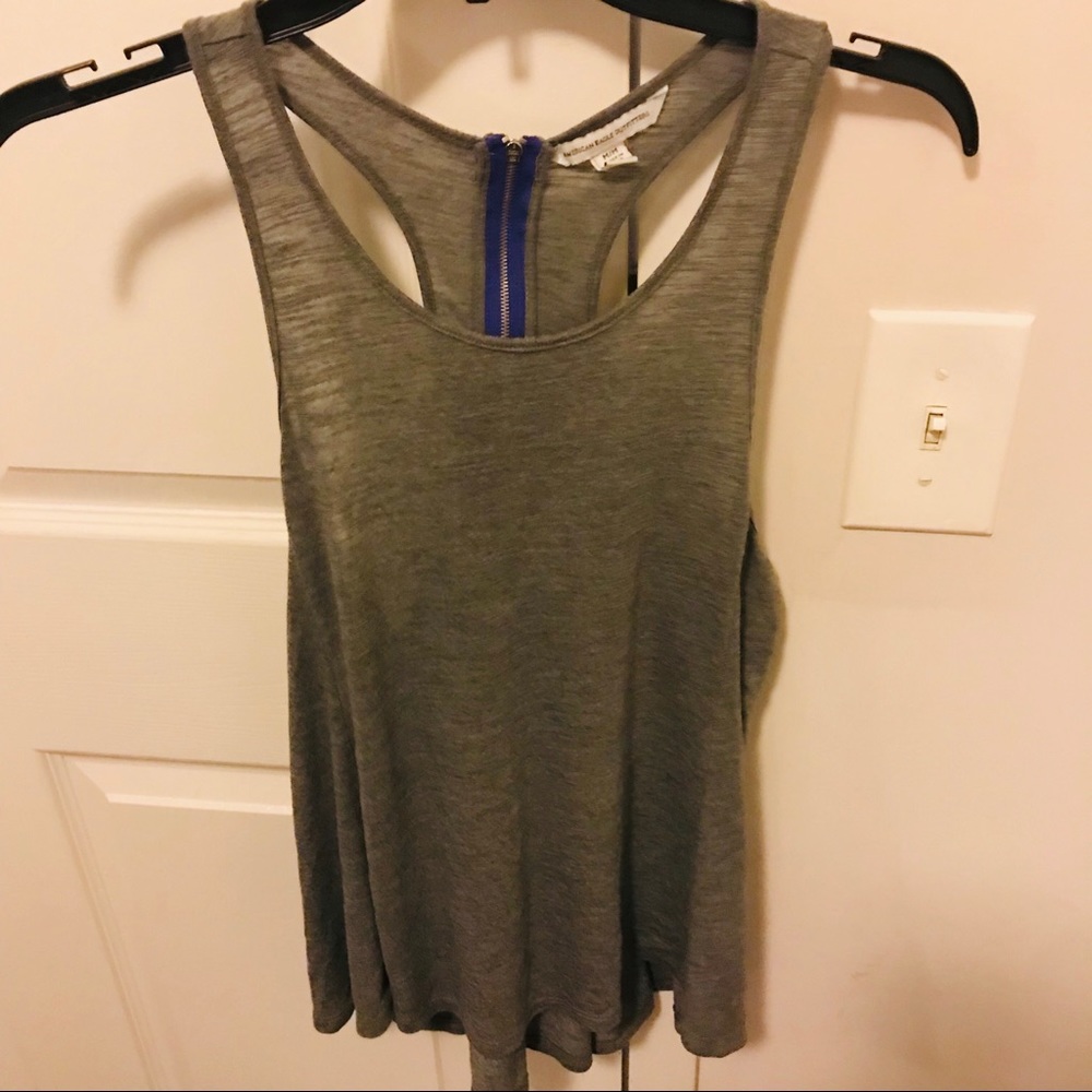 American Eagle racerback tank zipper grey blue